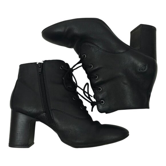 Born Ankle Boots Womens 9.5 M Leather Block Heel Side Zip Lace Up Black F56003 - Picture 5 of 16